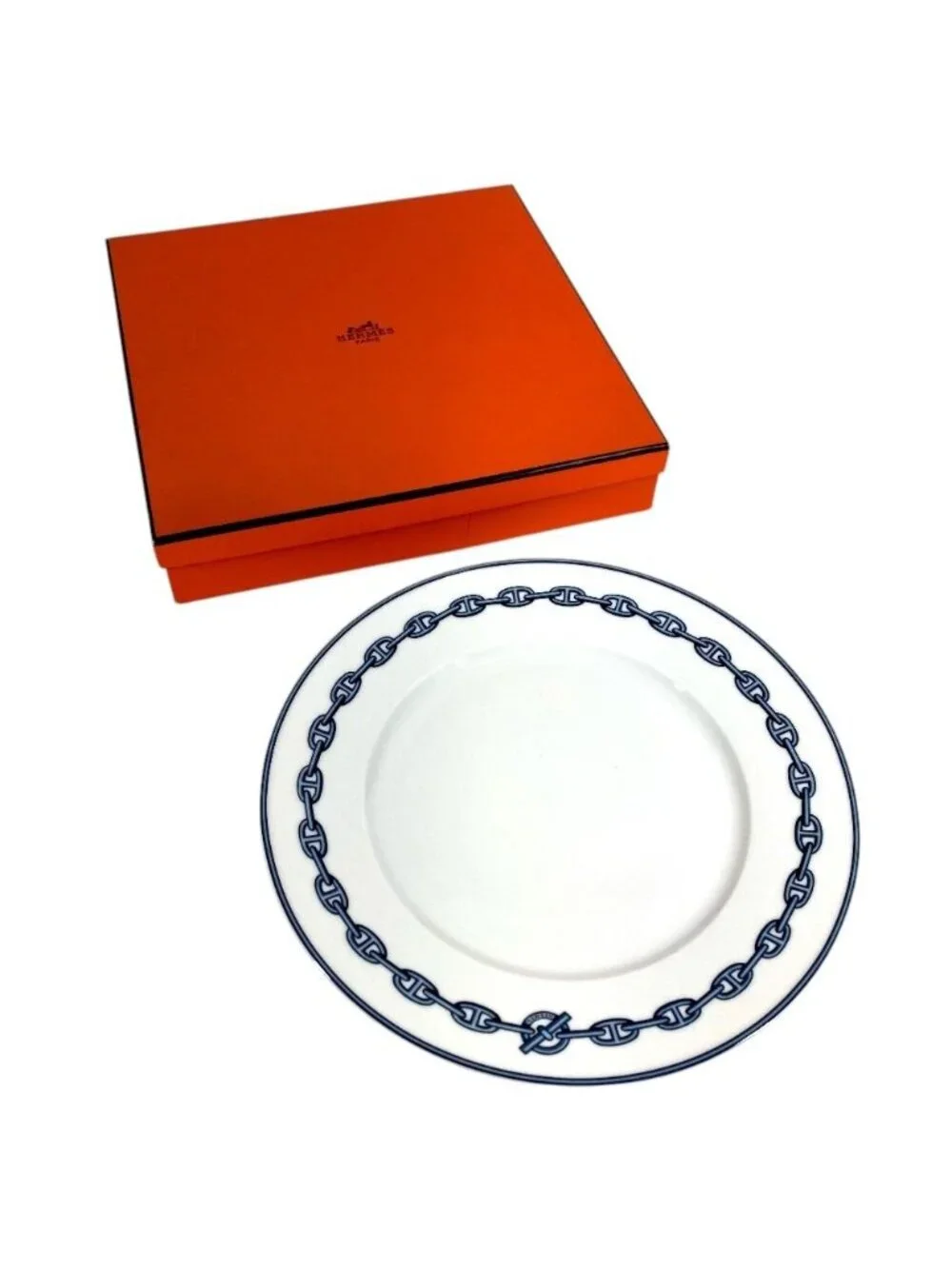 Hermes Plate Chaine D'Ancre Logo Ceramic Blue